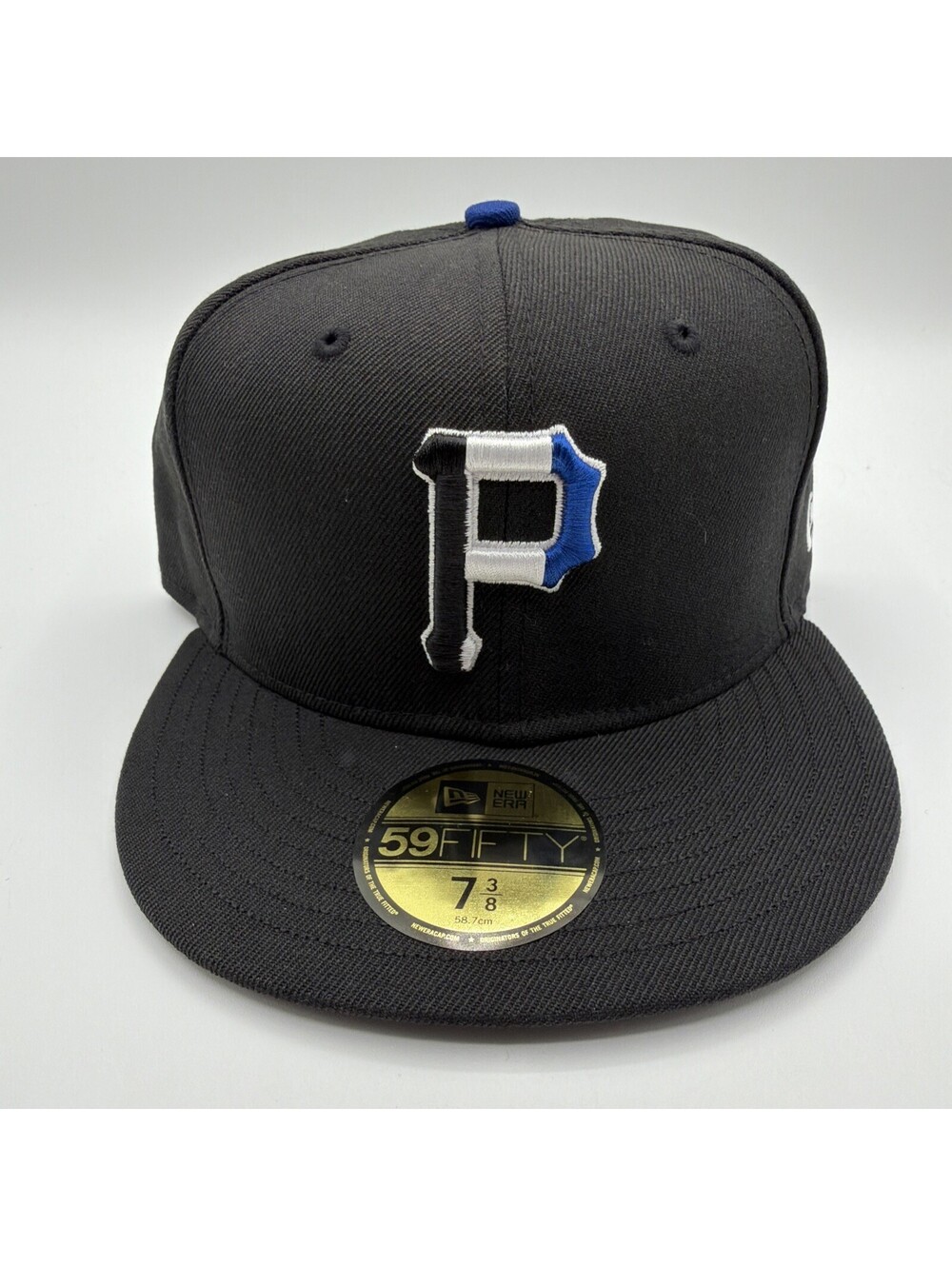 Pittsburg Pirates MLB New Era 59FIFTY 7 3/8 Hat Cap Triple Crown Spell Out Blue